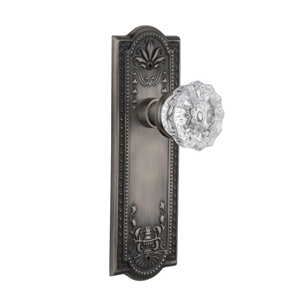 Nostalgic Warehouse MEACRY Passage Knob Meadows Plate with Crystal Knob in Antique Pewter